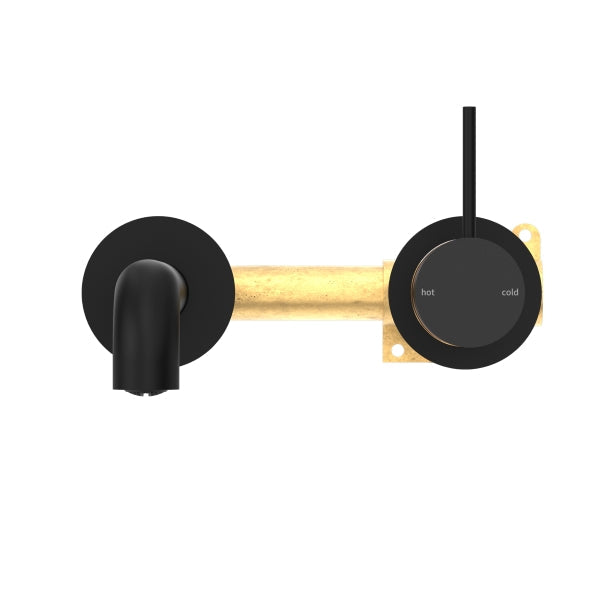 Nero Mecca Wall Basin Mixer Sep BP Handle Up 185mm Sp Matte Black Front View | The Blue Space