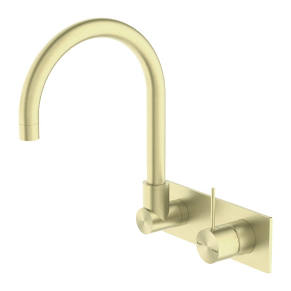 Nero Mecca Wall Basin/Bath Mixer Swivel Spout Handle Up Brushed Gold
