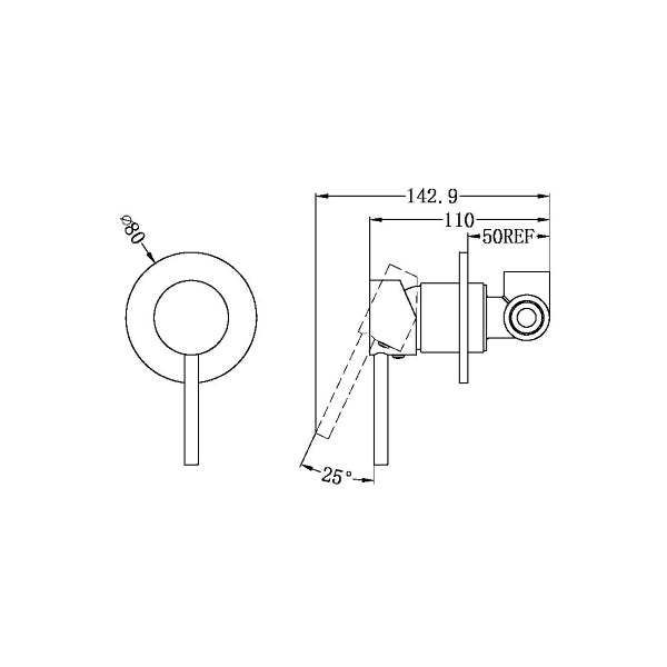 Technical Drawing: Nero Dolce Shower Mixer Matte Black