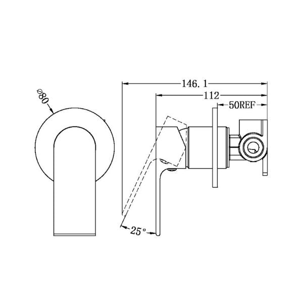Nero Bianca Shower Mixer with 80mm Round Backplate Dimensions - The Blue Space