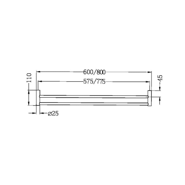 Technical Drawing Nero New Mecca Double Towel Rail 800mm Chrome NR2330dCH | The Blue Space