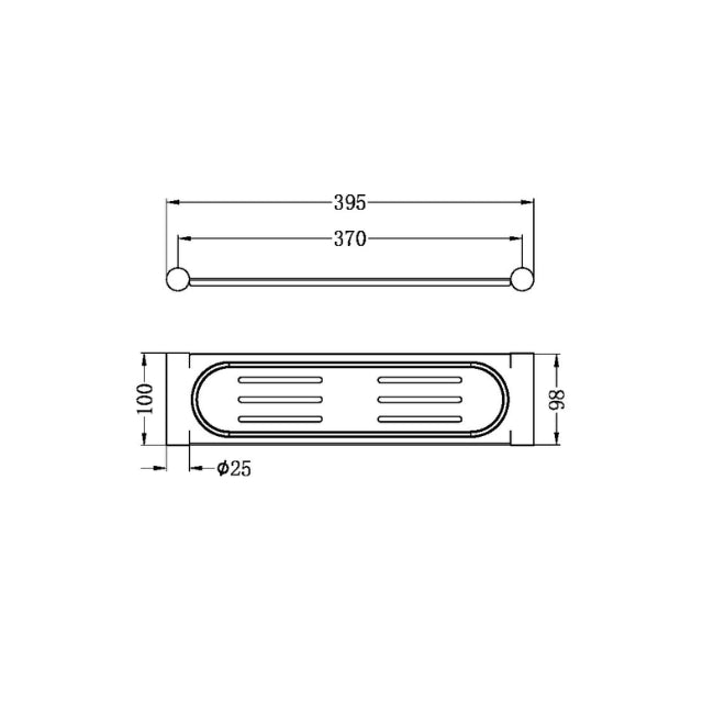 Technical Drawing Nero New Mecca Metal Shower Shelf Brushed Gold NR2387aBG | The Blue Space