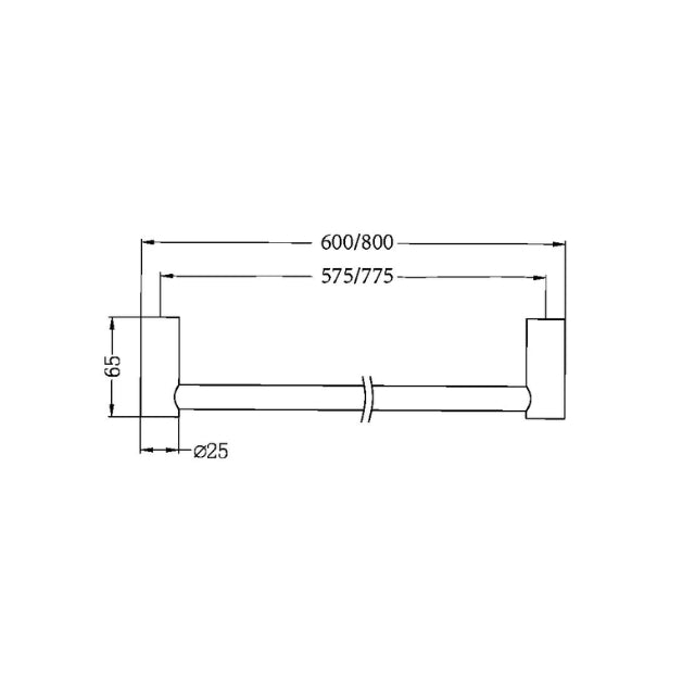 Technical Drawing Nero New Mecca Single Towel Rail 800mm Brushed Gold NR2330BG | The Blue Space