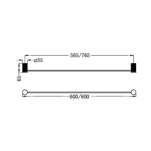 Technical Drawing Nero Opal Single Towel Rail 800mm Brushed NR2530GR - The Blue Space