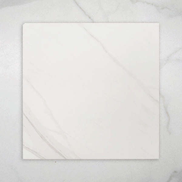 Perisher White Marble Matt Rectified Porcelain Tile 600x600mm online at The Blue Space
