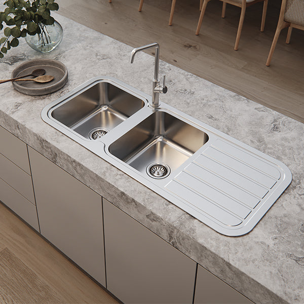 Phoenix 1000 Series Double Bowl Sink 1180 x 500mm LH Bowl Lifestyle Image The Blue Space