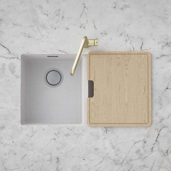 Phoenix 5000 Series Double Bowl Quartz Resin Sink 804 x 468mm Matte White The Blue Space- with accessories