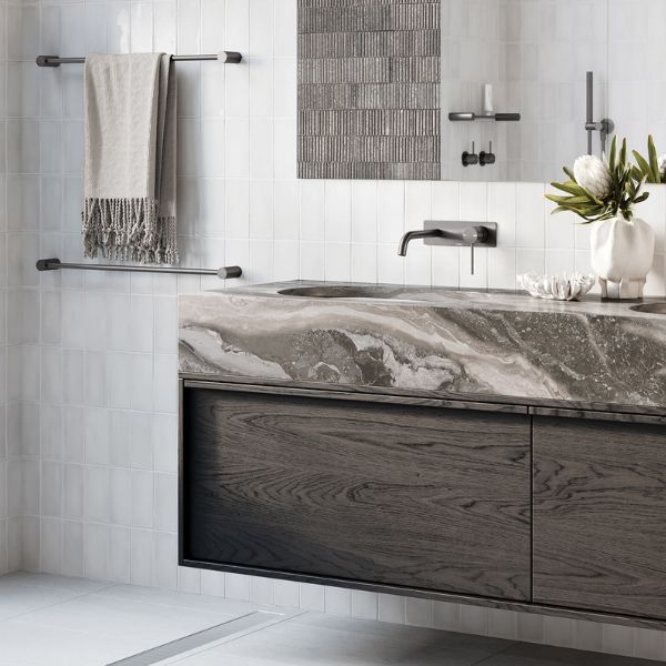 Phoenix Vivid Slimline Wall Basin Set 180mm Curved - Brushed Carbon