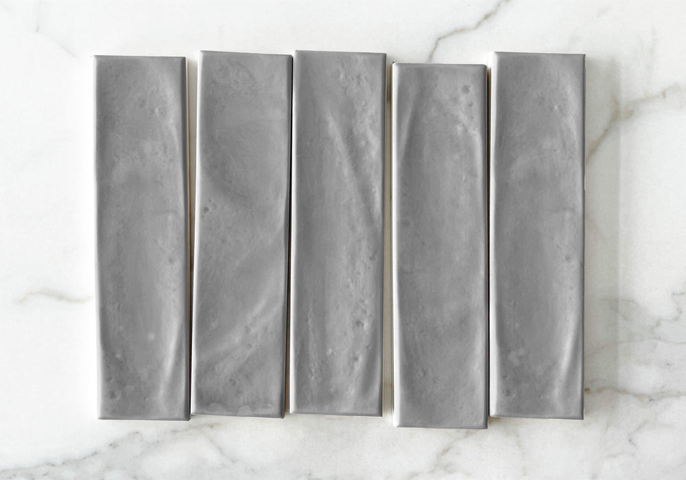 Light Grey Rylee Subway Tile Textured Gloss 75 x 300 x 9mm Italian Ceramic
