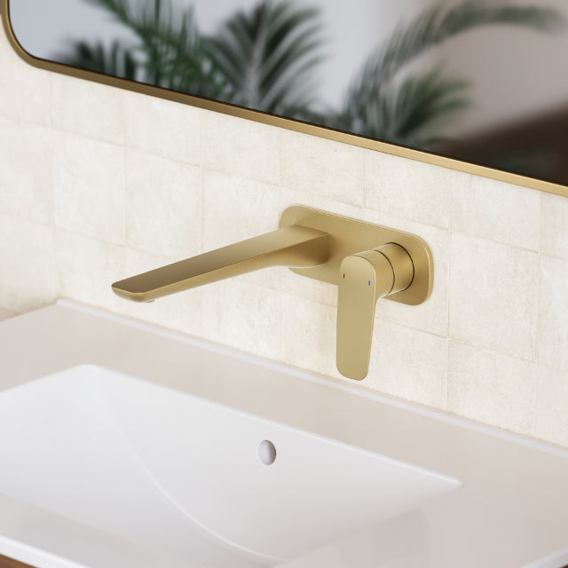 Caroma Contura II 180mm Wall Basin/Bath Mixer - Brushed Brass