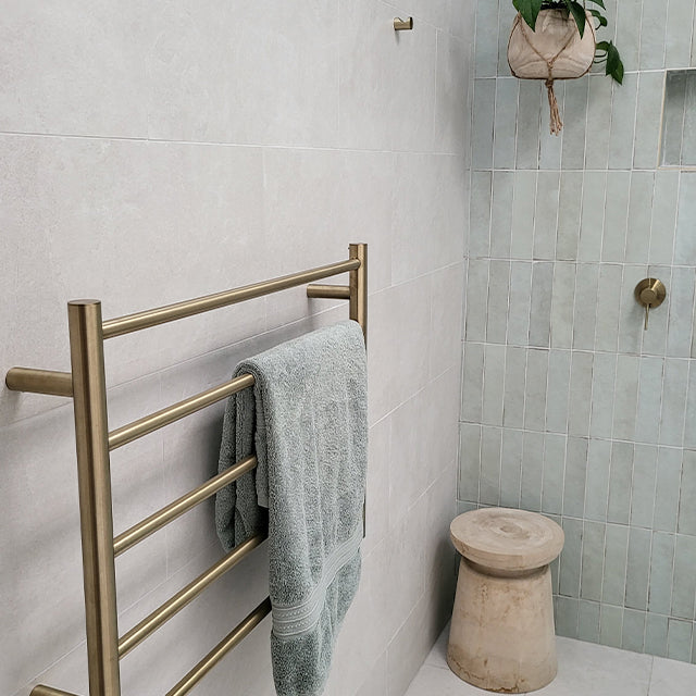 The Blue Space x Style Sourcebook main bathroom renovation. Caroma, ADP, Phoenix Tiles.