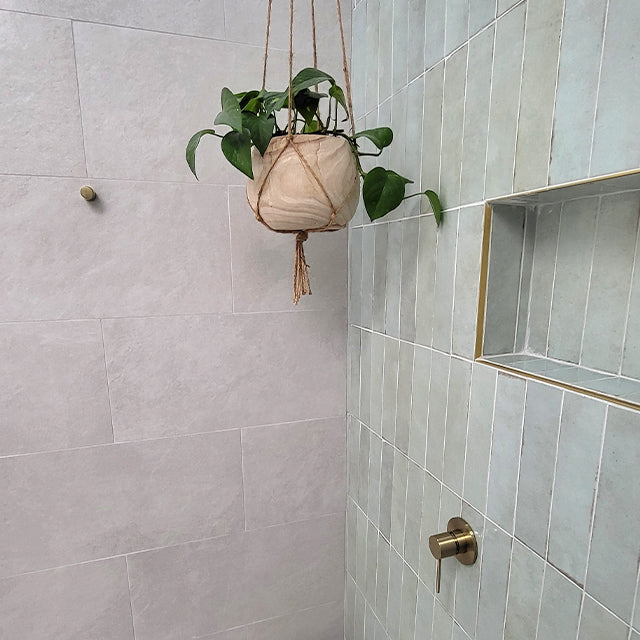 The Blue Space x Style Sourcebook main bathroom renovation. Caroma, ADP, Phoenix Tiles.