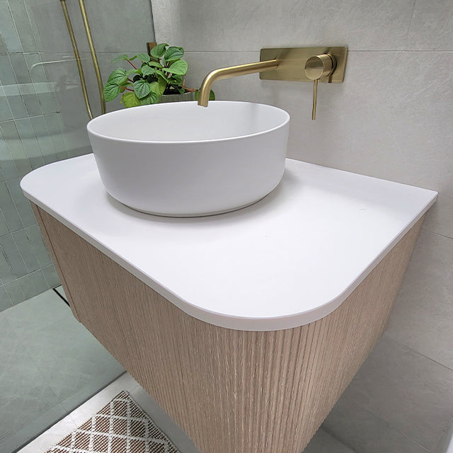 The Blue Space x Style Sourcebook main bathroom renovation. Caroma, ADP, Phoenix Tiles.