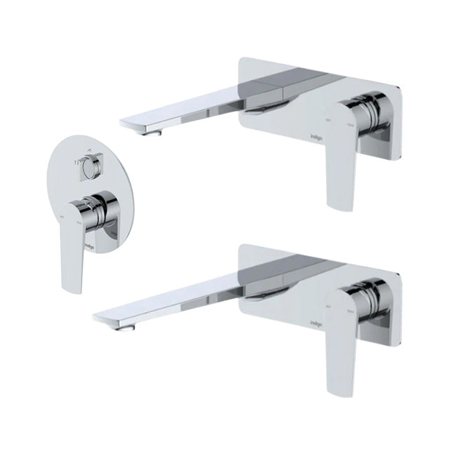 Indigo Savina Chrome Tapware Package Wall Mixer & Diverter