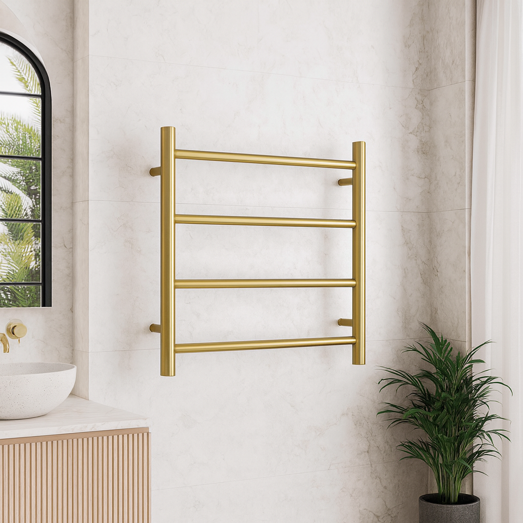Thermogroup 4 Bar Thermorail Round Heated Towel Ladder 550mm Brushed Gold in resort style bathroom