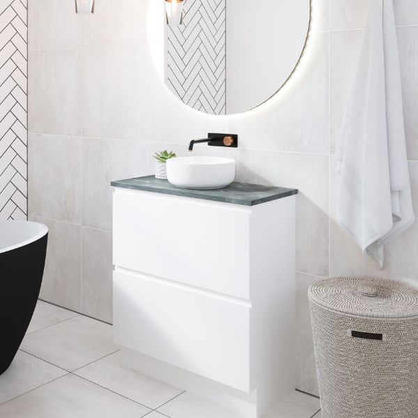 Timberline Billie Bathroom Floor Standing Small Vanity Ensuite in White - The Blue Space