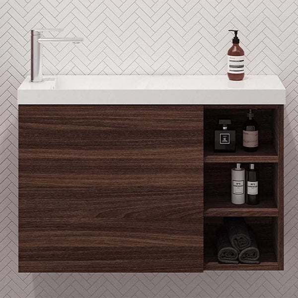 Timberline Eadie Wall Hung Vanity 800mm - Left Bowl Single Basin | The Blue Space