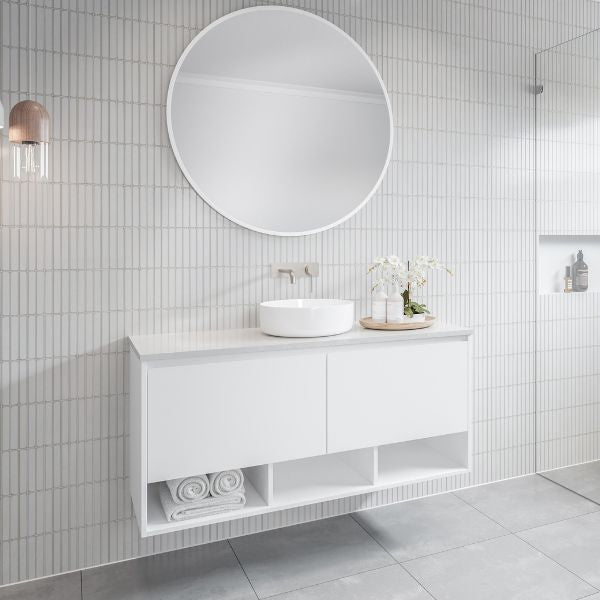 Timberline Kansas 1200mm Vanity in Satin White finish with Above Counter Basin - The Blue Space
