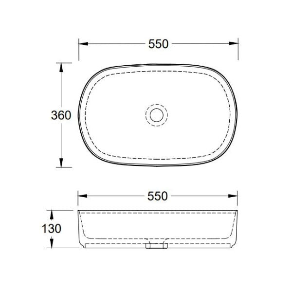 Timberline Myrtle Above Counter Basin Technical Drawing - The Blue Space