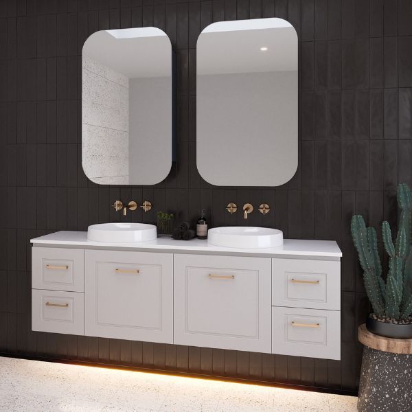 Timberline Nevada Classic 1800mm Double Wall Hung Vanity with Light Grey Satin finish and White Crystal Boulder SilkSurface Top with White Gloss Radius Inset Ceramic Basin - The Blue Space