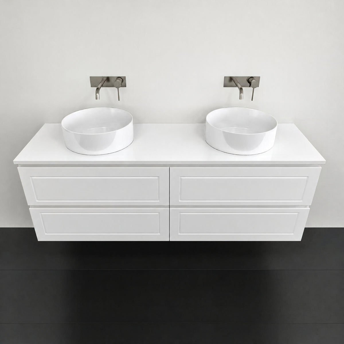 Timberline Nevada Plus Classic Wall Hung Vanity with Above Counter Basin - 1500 Double Basin | The Blue Space