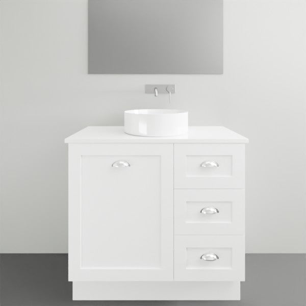 Timberline Victoria Floor Standing Vanity with Silksurface Freedom Top and Above Counter - 900mm Single Basin | The Blue Space