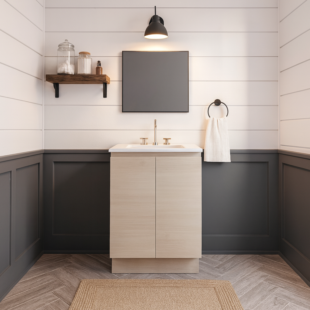 Timberline Florida Ensuite Floor Standing Vanity With Urban Ceramic Top in a farmhouse bathroom design