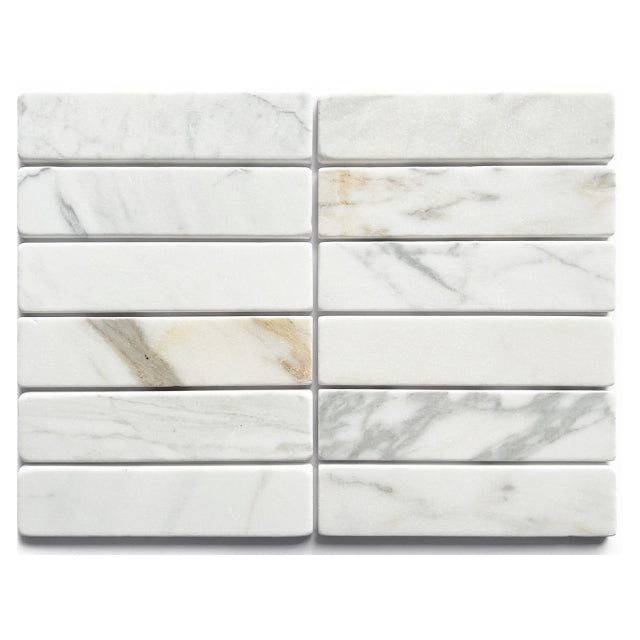 Tumbled Natural Calacatta Gold Marble Subway Tile 50mm x 200mm. Natural marble tiles at The Blue Space