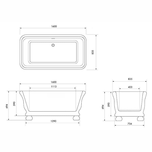 Turner Hastings Kirkham Ball 160 TitanCast Bath Dimensions. The Blue Space
