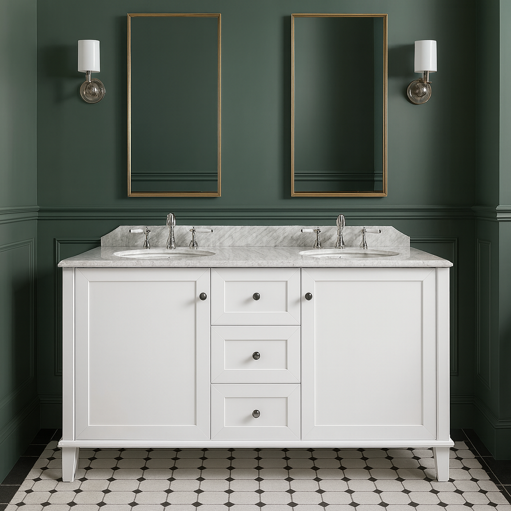 Turner Hastings Coventry 150x56 Double Vanity with marble top in heritage style bathroom