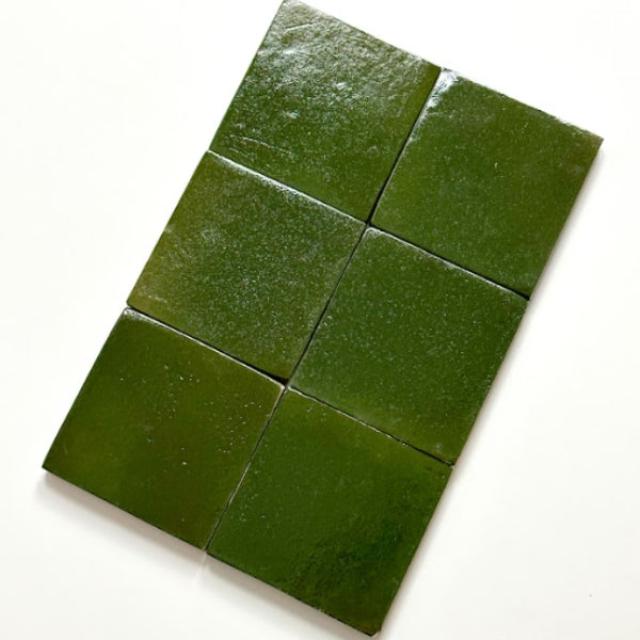 Green Evelyn Handmade Zellige 100 x 100 x 12mm | The Blue Space
