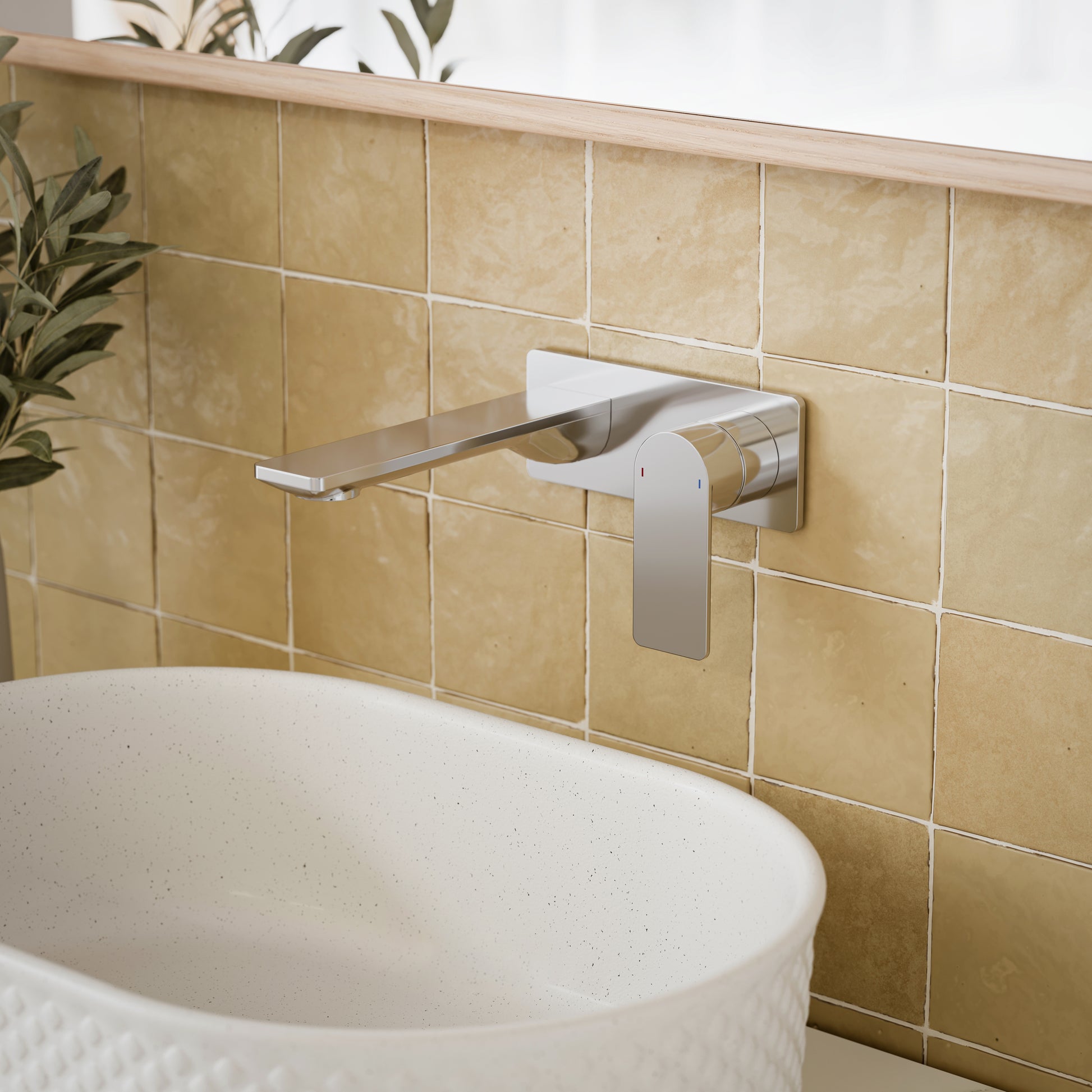 Caroma Urbane II 180mm Lead Free Wall Basin/Bath Mixer Rectangle Chrome