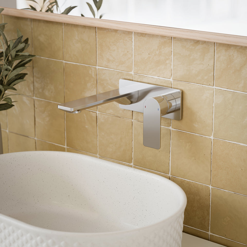 Caroma Urbane II 180mm Lead Free Wall Basin/Bath Mixer Rectangle Chrome
