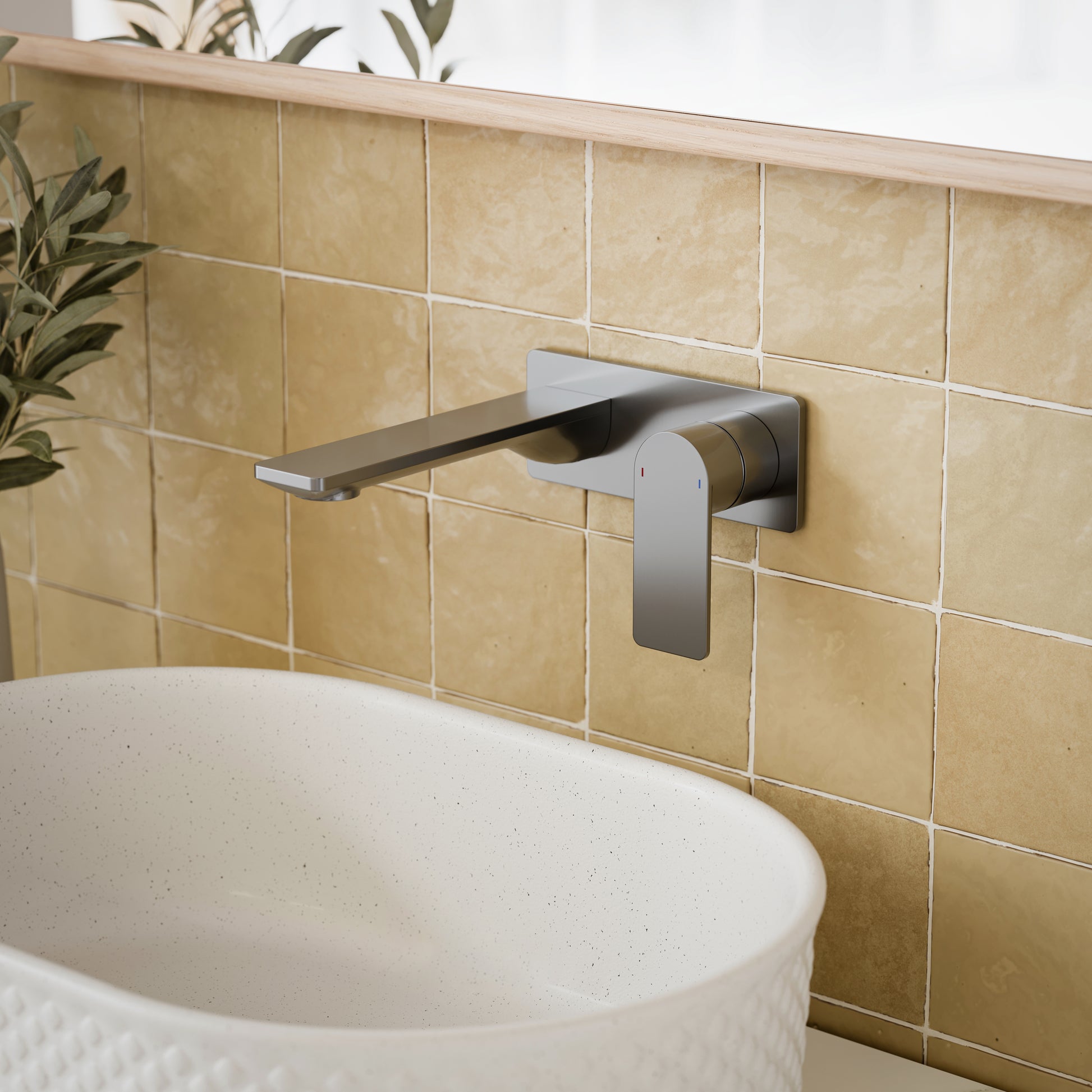 Caroma Urbane II 180mm Lead Free Wall Basin/Bath Mixer Rectangle Gunmetal