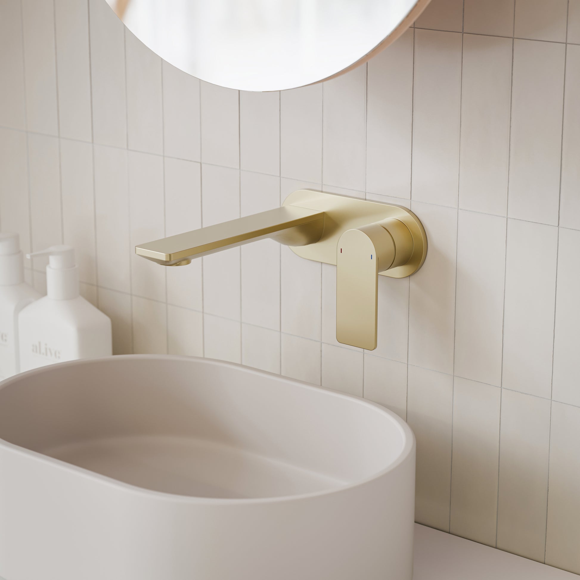 Caroma Urbane II 180mm Lead Free Wall Basin/Bath Mixer Round Brushed Brass