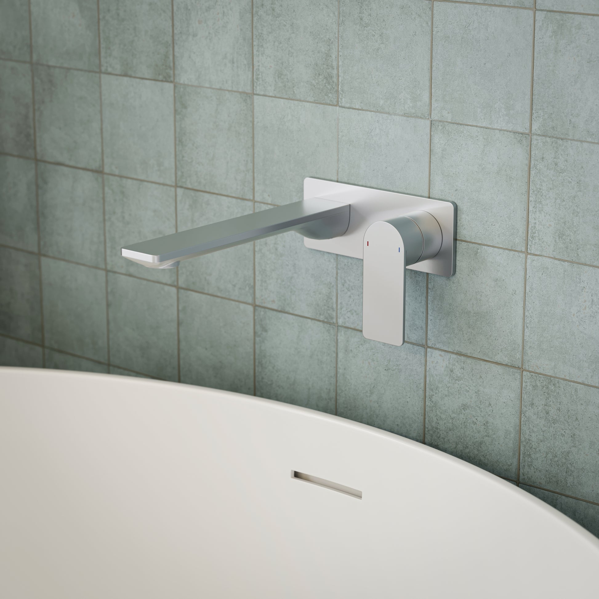 Caroma Urbane II 220mm Lead Free Wall Basin/Bath Mixer Rectangle Brushed Nickel