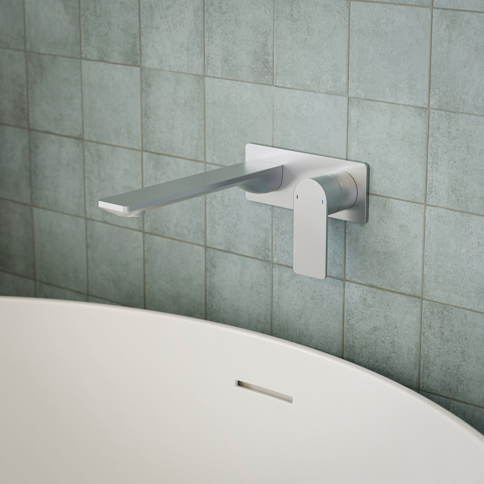 Caroma Urbane II 220mm Lead Free Wall Basin/Bath Mixer Rectangle Brushed Nickel