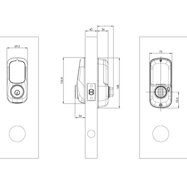 Technical Drawing - Lockwood Yale Assure Keyed Electronic Digital Deadbolt Satin Chrome