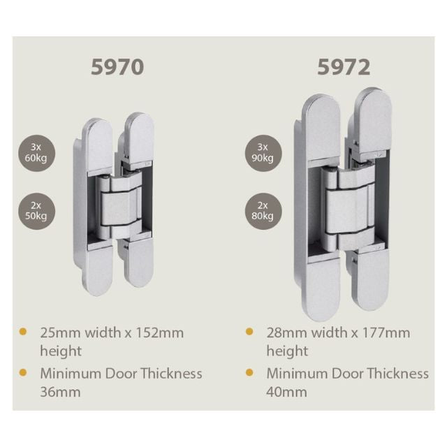 Zanda 3D Adjustable Concealed Hinge 90KG Stainless Steel