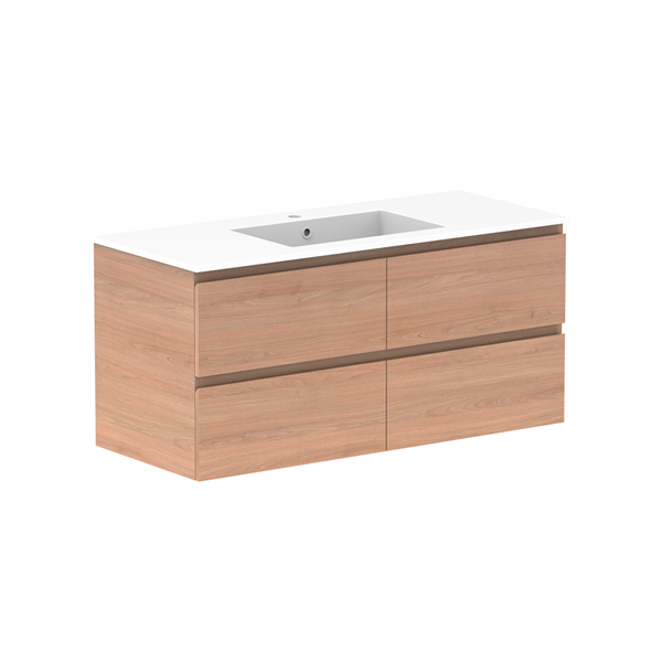 Glacier Full Depth All Drawer Twin 1200mm Wall Hung Centre Bowl in Cast Marble Moulded Top | The Blue Space
