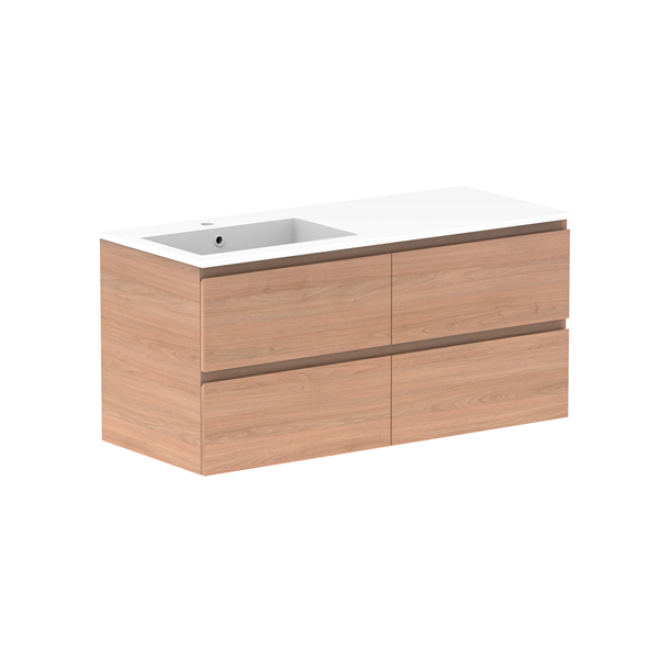 Glacier Full Depth All Drawer Twin 1200mm Wall Hung Left Bowl in Cast Marble Moulded Top | The Blue Space