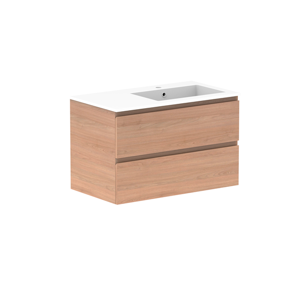 Glacier Full Depth All Drawer Twin 750mm Wall Hung Right Bowl in Cast Marble Moulded Top | The Blue Space