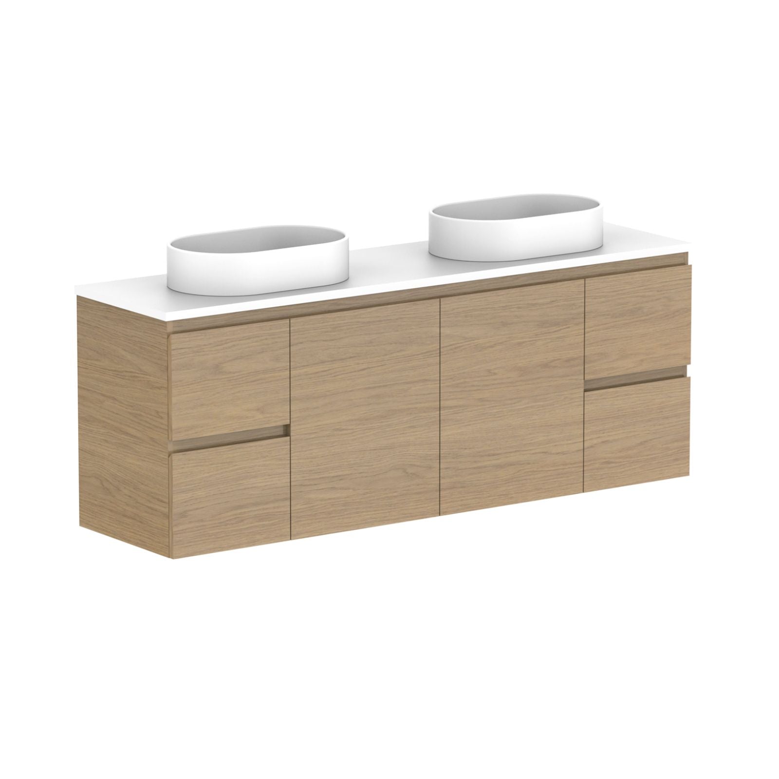 ADP Glacier Lite Ensuite Door and Drawer Twin Vanity with Cherry Pie Top 1500mm Double Bowl GLLECW1500WHDCP - The Blue Space