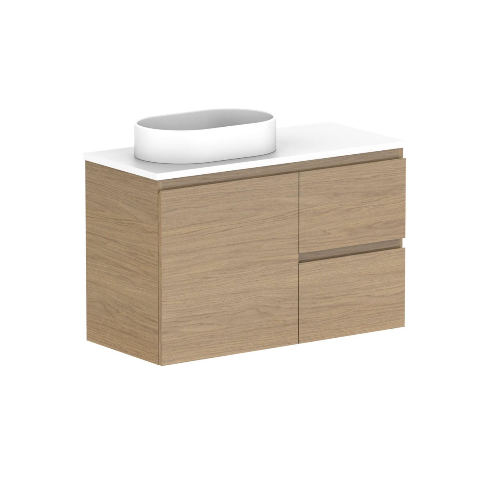 ADP Glacier Lite Ensuite Door and Drawer Twin Vanity with Cherry Pie Top 900mm Left Bowl GLLECW0900WHLCP - The Blue Space