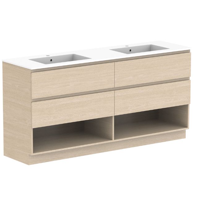 ADP Glacier Lite Shelf Twin Floor Standing Vanity with Cast Marble Top 1500mm Double Bowl GLLFSW1500WKDCM
| The Blue Space