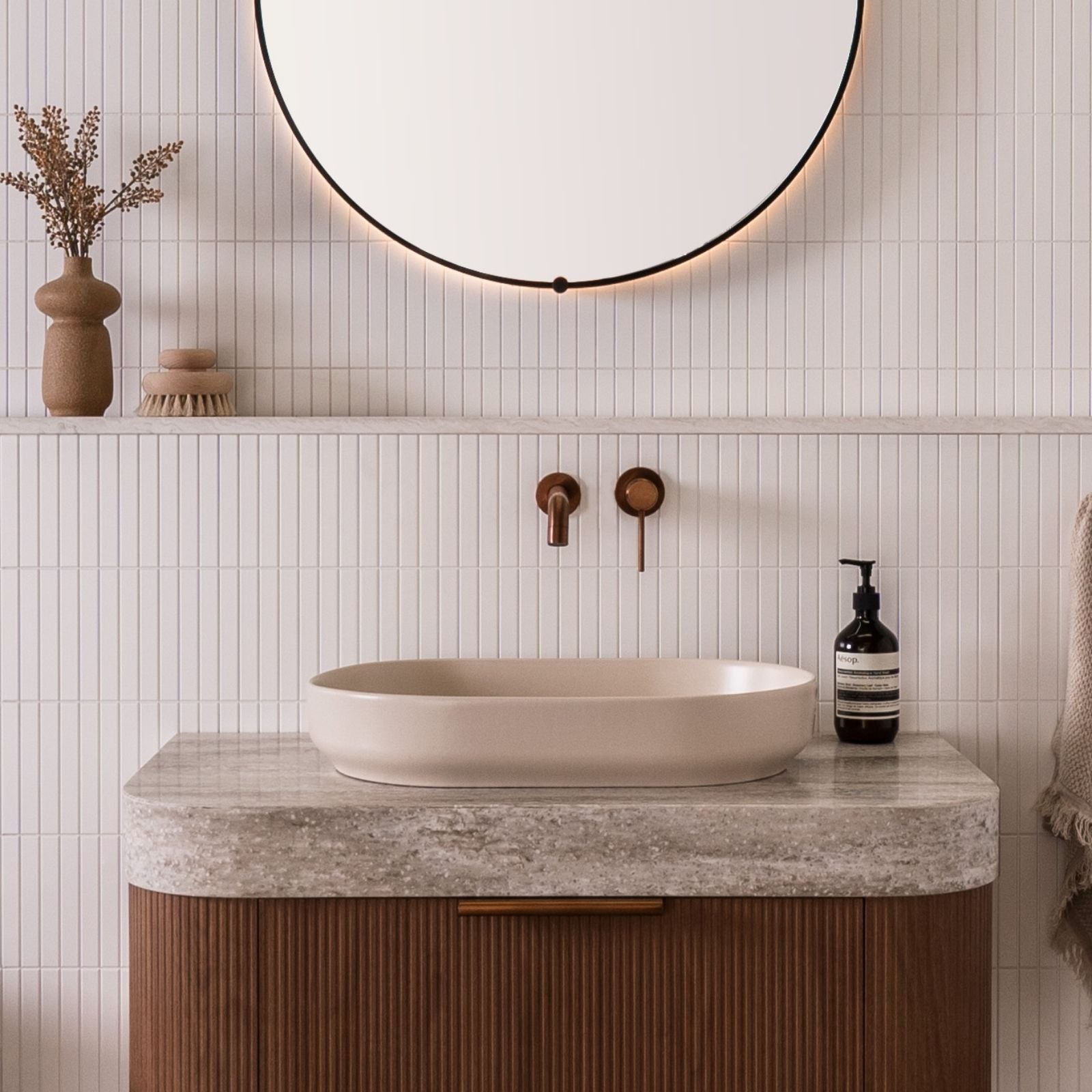 Lifestyle ADP Marilyn 550 x 350 Above Counter Basin Matte Ivory TOPCMAL550MI - The Blue Space