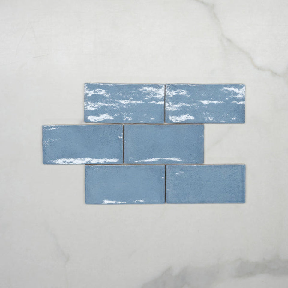 Ash Blue Dianna Hand Made Subway Tile 75 x 150 x 9mm Spanish Ceramic