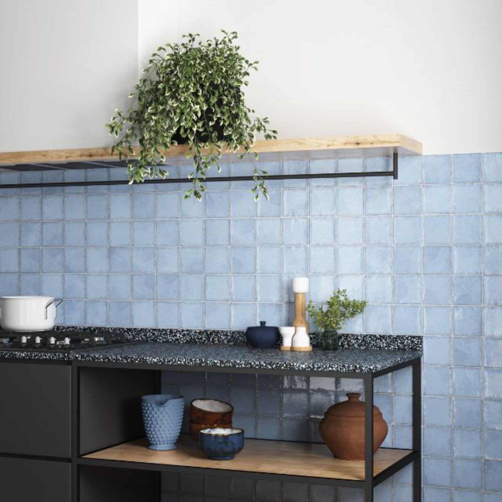Lifestyle Ash Blue Dianna Zellige Tile 100 x 100 x 9mm Spanish Ceramic - The Blue Space
