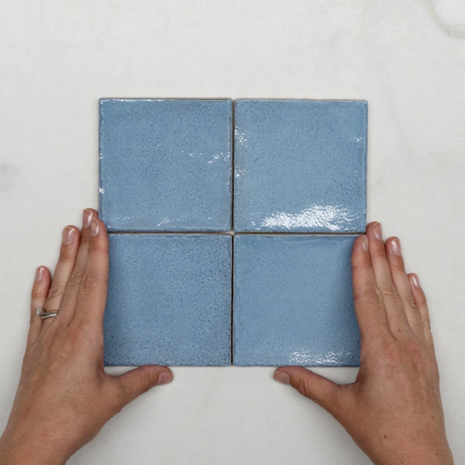 WIth Hand Ash Blue Dianna Zellige Tile 100 x 100 x 9mm Spanish Ceramic - The Blue Space