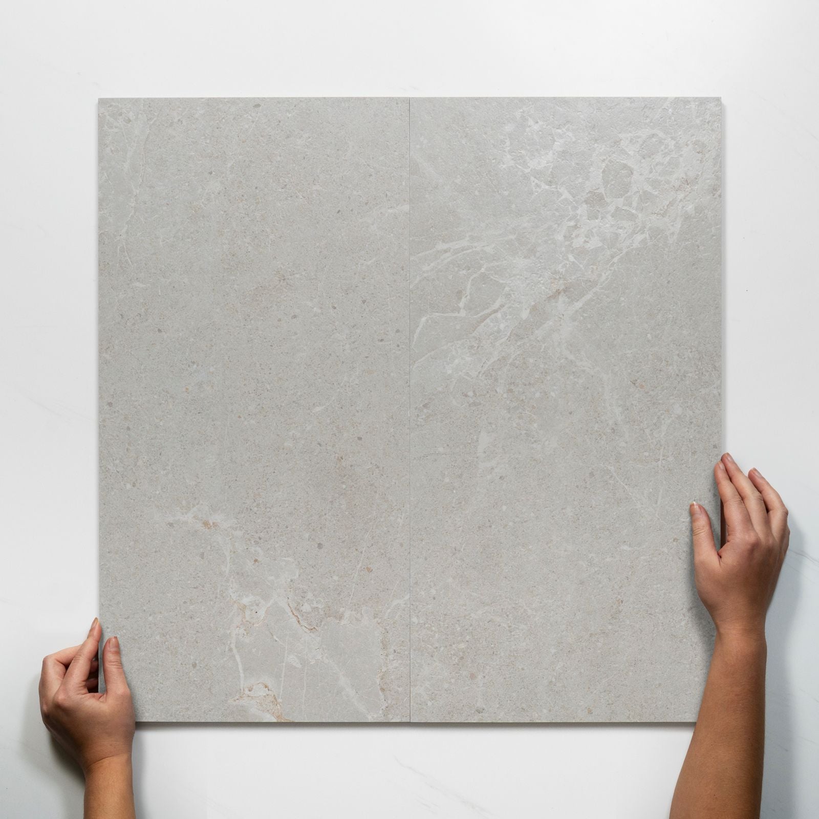 Double WIth Hand Auralis Warm Grey Honed Porcelain Tile 300 x 600mm 36ARDLGH - The Blue Space